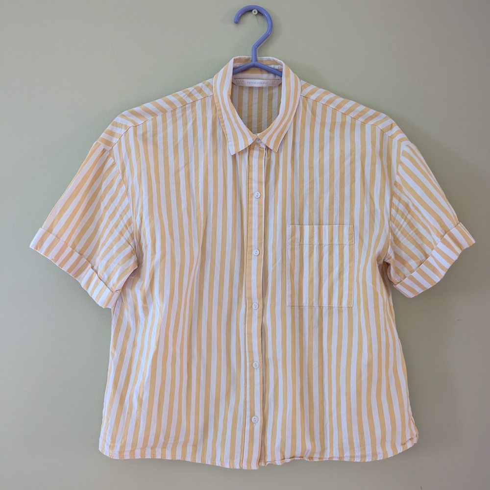 Zara Yellow and White Casual Button Down Shirt